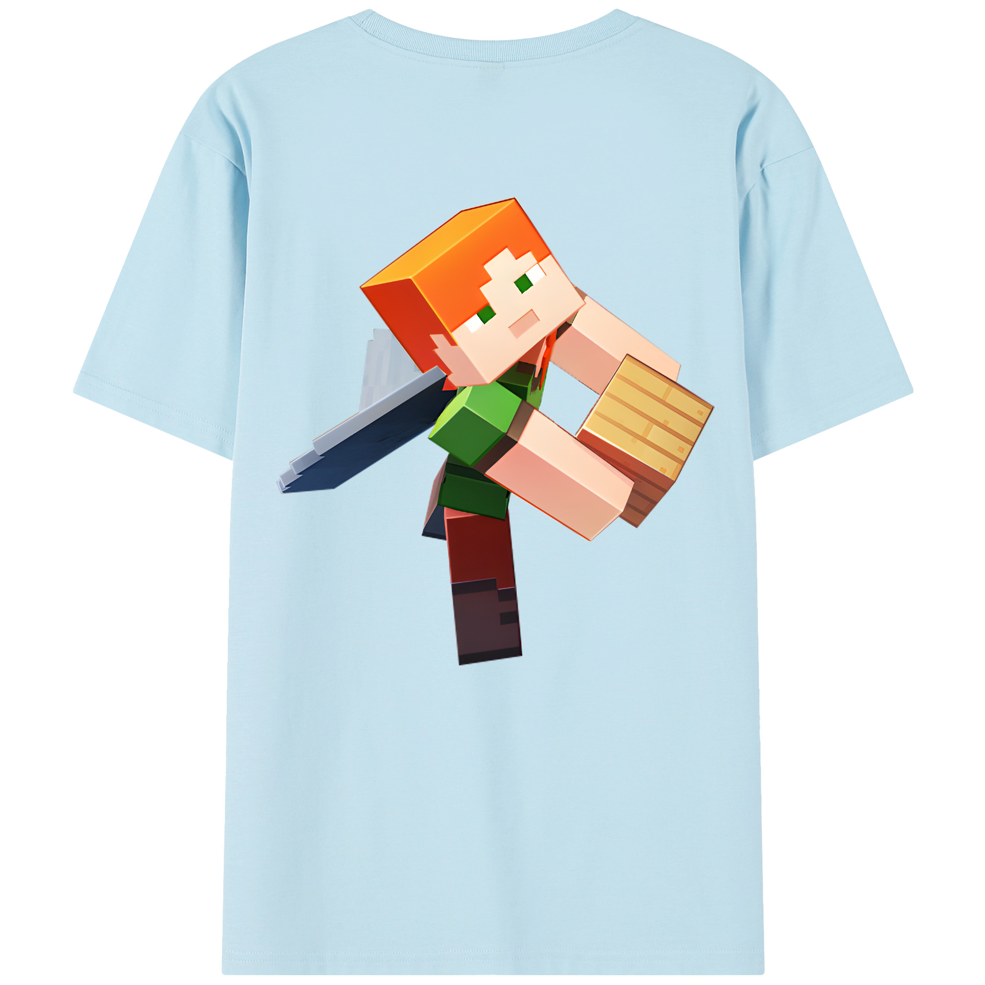 （画像用） マインクラフト ブロックの世界 Minecraft MC Block world 綿100％半袖Tシャツ（背面プリント）